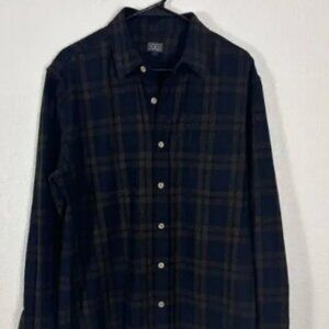 Wilson & Willy's Navy Blue & Brown Wool Plaid Button Down Flannel Shirt Men's La